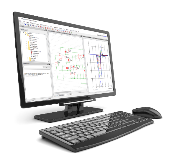 Illustration of SIMetrix in use on a computer